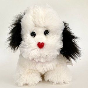 GANZ Plush White Dog Mitzy HV9202 Red Heart Nose Fluffy Stuffed Animal w/ Tag 8"